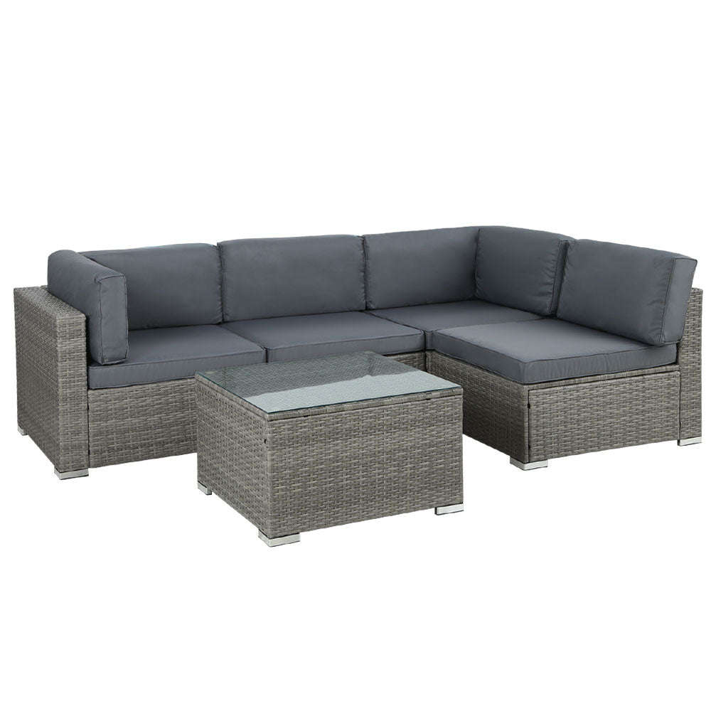 Gardeon 5-Piece Outdoor Sofa Set Wicker Couch Lounge Setting 4 Seater Grey 7