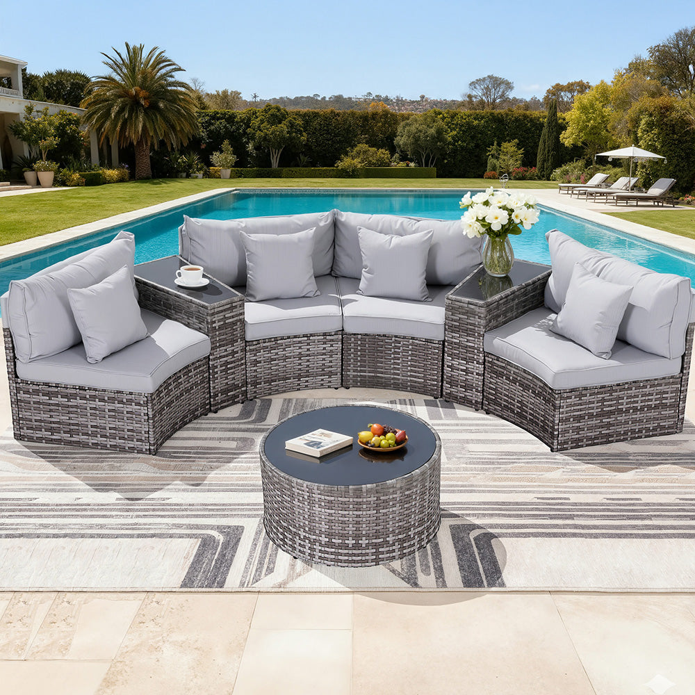 Gardeon 4 Seater Outdoor Sofa Set 7PCS Table Chair Set Garden Rattan Patio Furniture 7