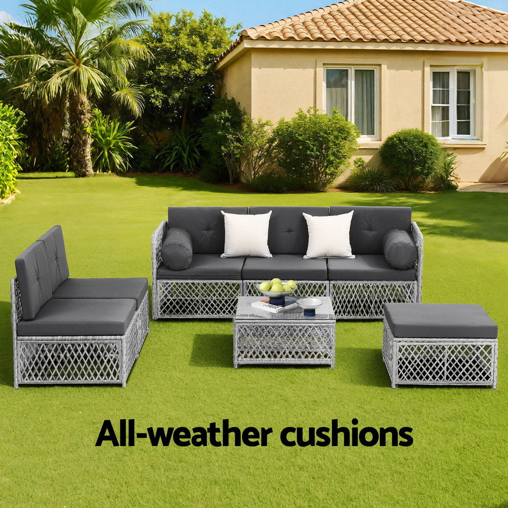 Gardeon 6 Seater Outdoor Sofa Set 7PCS Table Chair Set Garden Rattan Patio Furniture 4