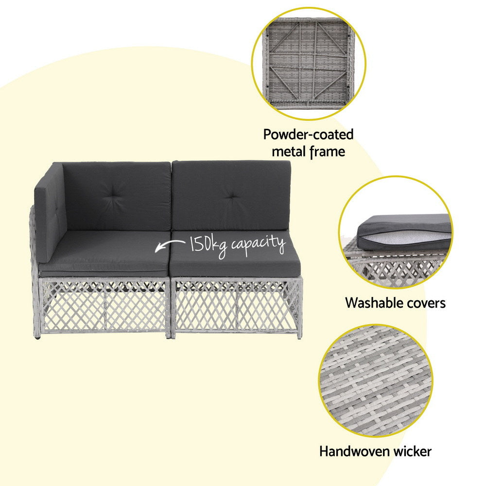 Gardeon 6 Seater Outdoor Sofa Set 7PCS Table Chair Set Garden Rattan Patio Furniture 5