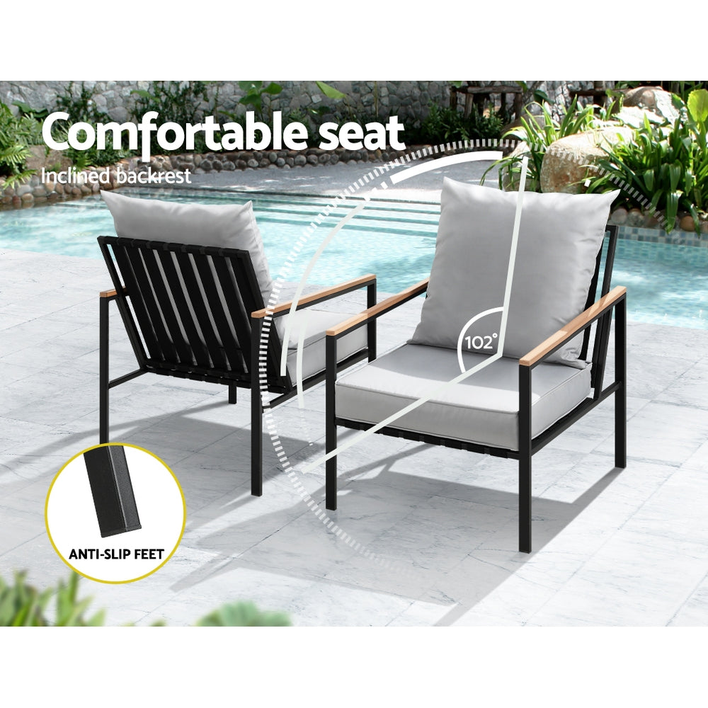 Gardeon 3PC Outdoor Furniture Bistro Set Lounge Setting Chairs Table Patio Black 6