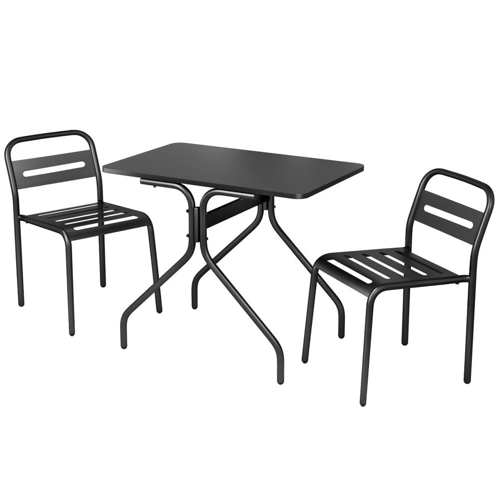 Gardeon 3PC Outdoor Bistro Set Patio Furniture Steel Table and Chairs Black 7