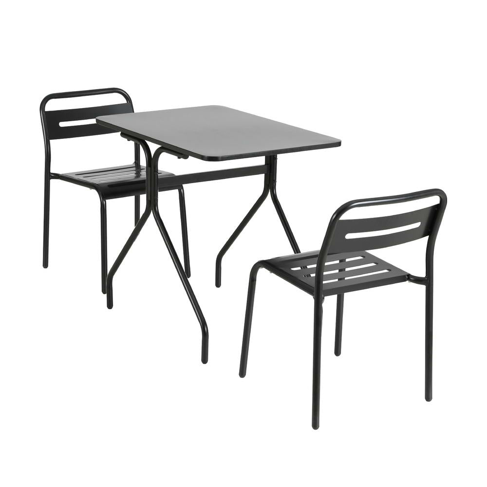 Gardeon 3PC Outdoor Bistro Set Patio Furniture Steel Table and Chairs Black 3