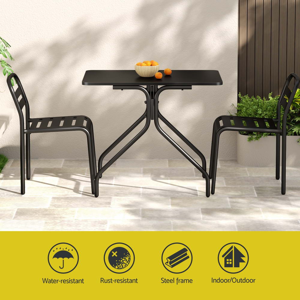 Gardeon 3PC Outdoor Bistro Set Patio Furniture Steel Table and Chairs Black 4