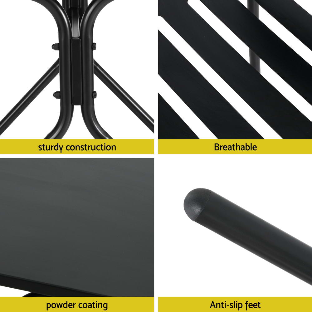 Gardeon 3PC Outdoor Bistro Set Patio Furniture Steel Table and Chairs Black 6