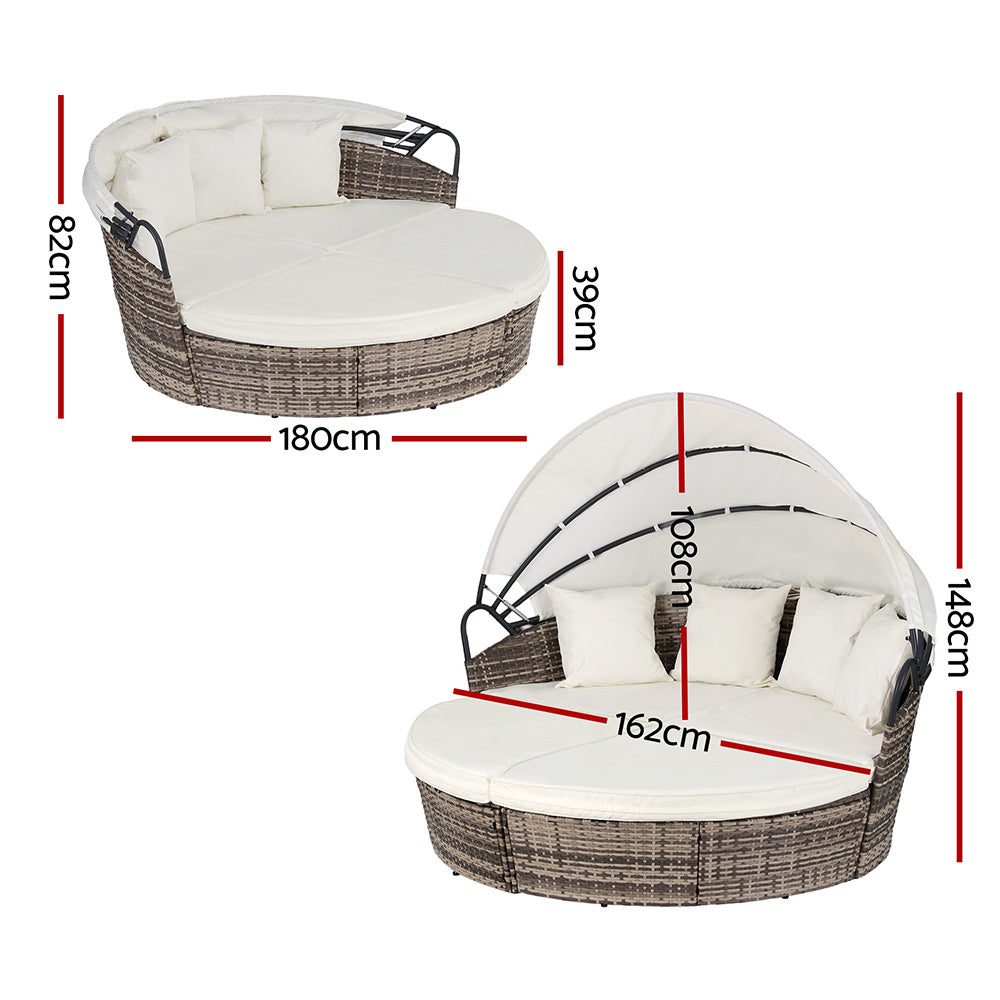 Gardeon Outdoor Day Bed Sun Lounge Setting Wicker Lounger Furniture Patio Beige Set of 3 3