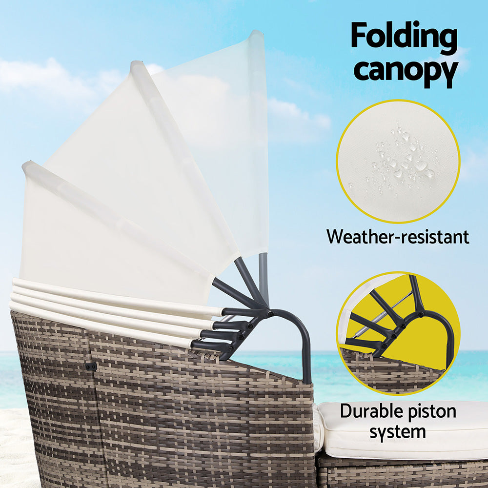 Gardeon Outdoor Day Bed Sun Lounge Setting Wicker Lounger Furniture Patio Beige Set of 3 8