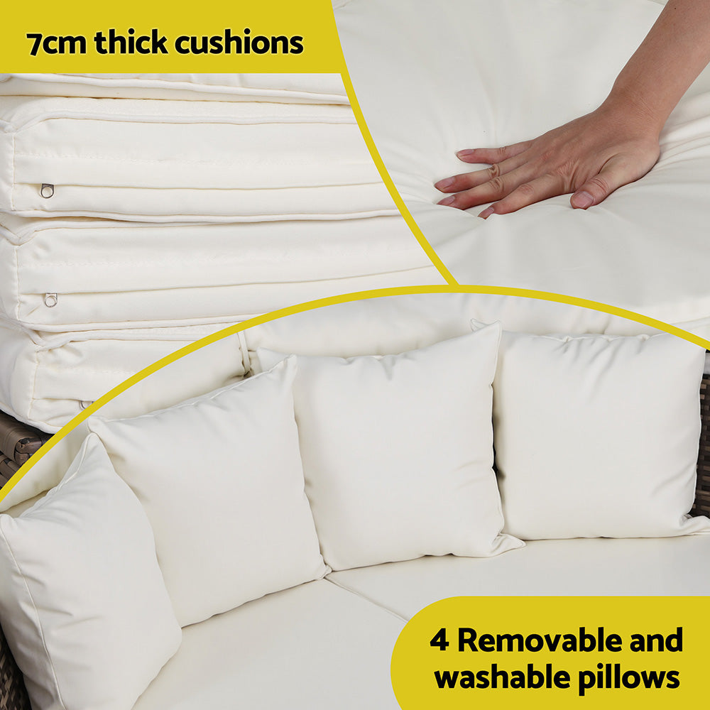 Gardeon Outdoor Day Bed Sun Lounge Setting Wicker Lounger Furniture Patio Beige Set of 3 9