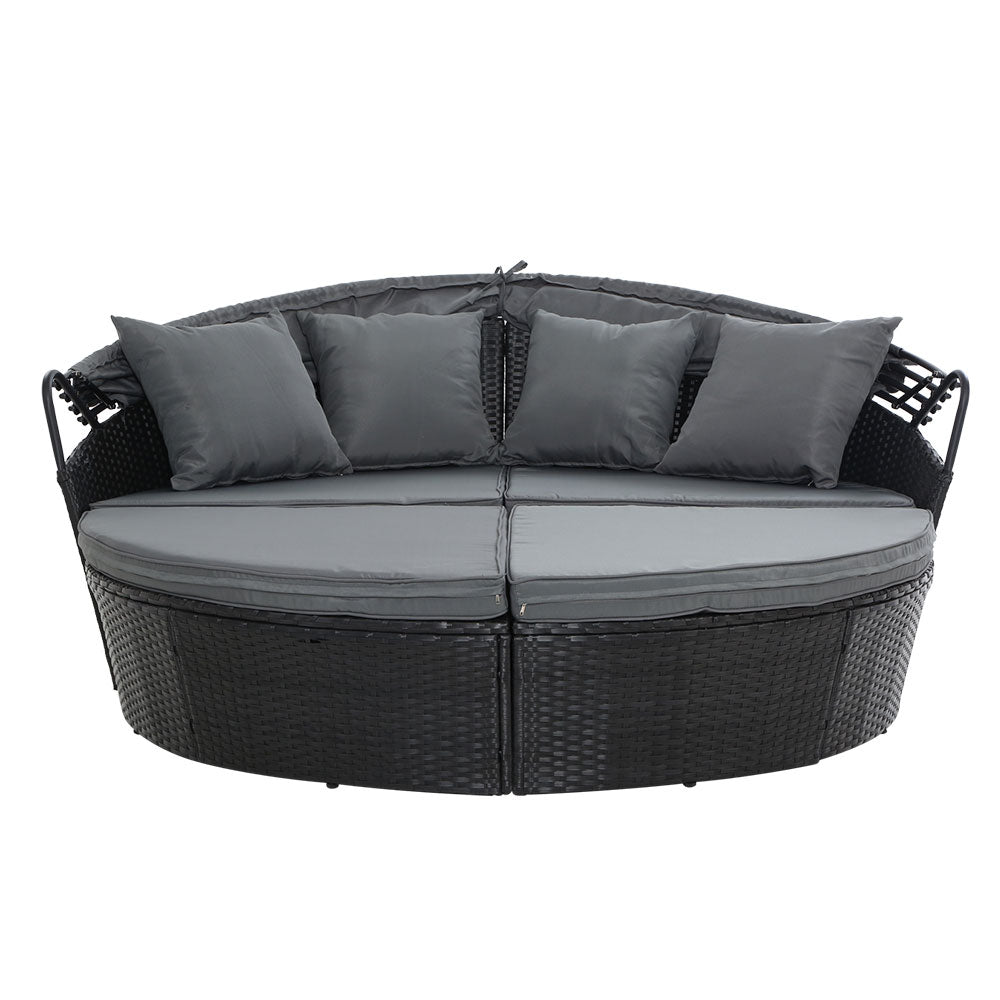 Gardeon Sun Lounge Setting Wicker Lounger Day Bed Outdoor Furniture Patio Black 3