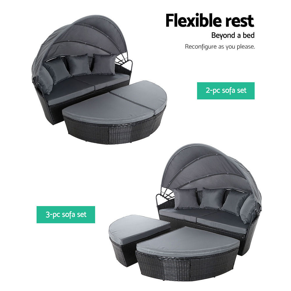 Gardeon Sun Lounge Setting Wicker Lounger Day Bed Outdoor Furniture Patio Black 5