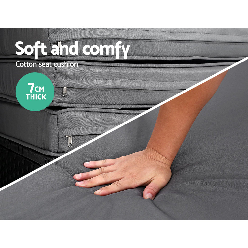 Gardeon Sun Lounge Setting Wicker Lounger Day Bed Outdoor Furniture Patio Black 7