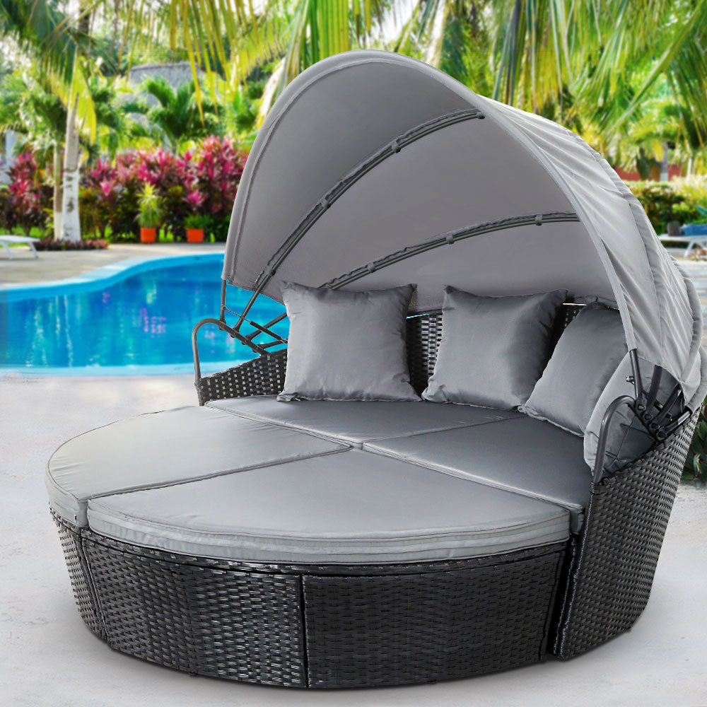 Gardeon Sun Lounge Setting Wicker Lounger Day Bed Outdoor Furniture Patio Black 8