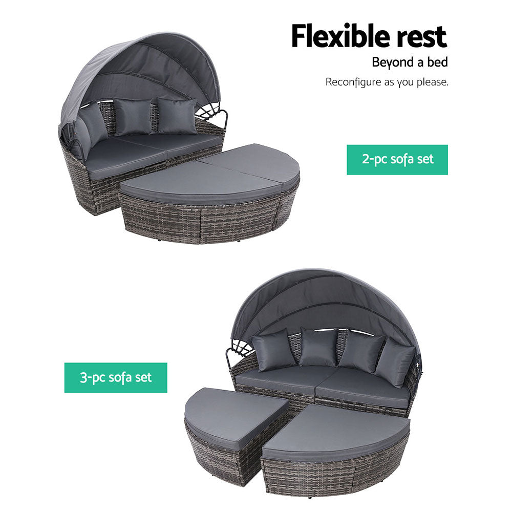 Gardeon Sun Lounge Setting Wicker Lounger Day Bed Outdoor Furniture Patio Grey 5