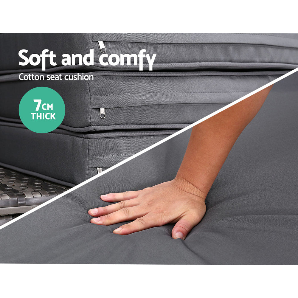 Gardeon Sun Lounge Setting Wicker Lounger Day Bed Outdoor Furniture Patio Grey 7