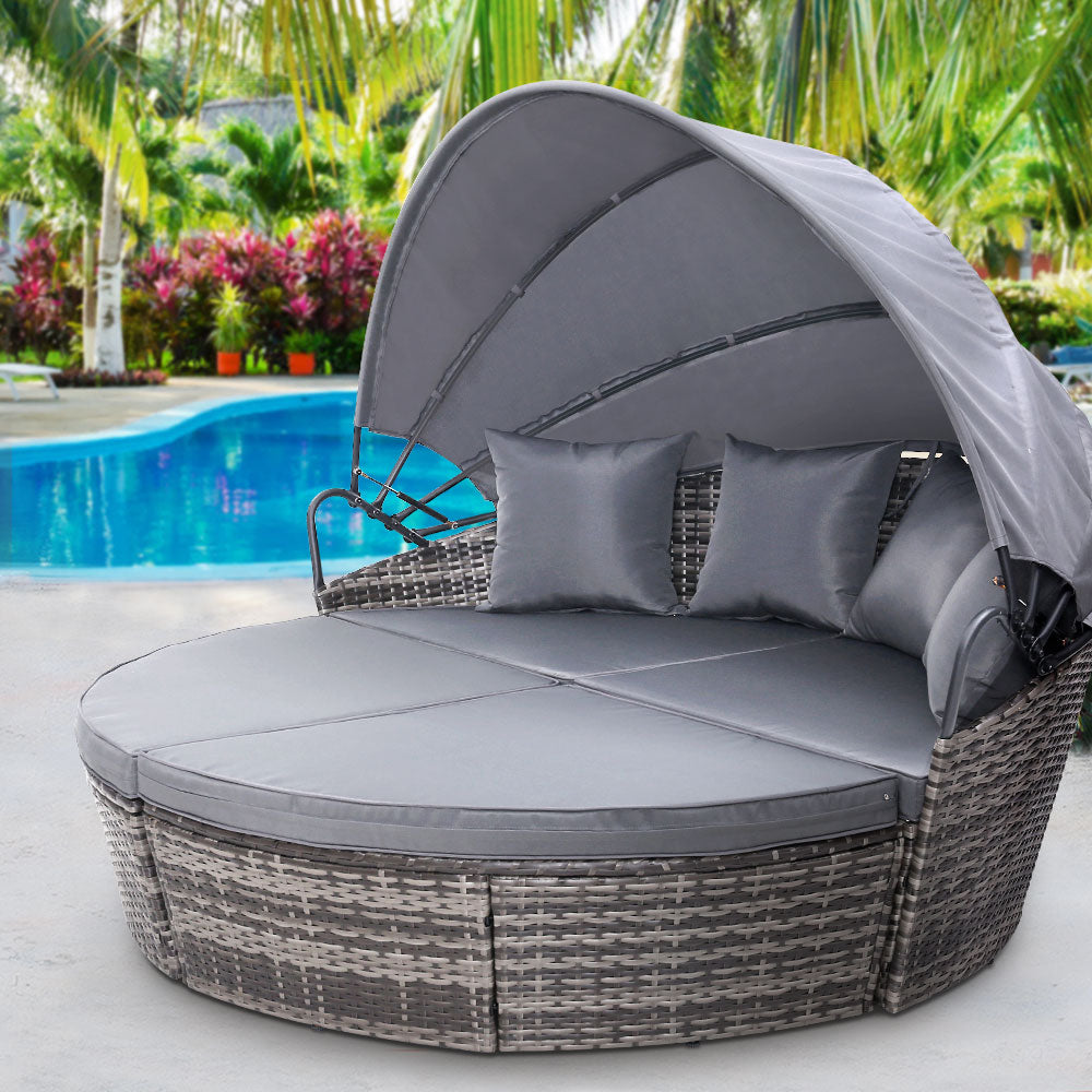 Gardeon Sun Lounge Setting Wicker Lounger Day Bed Outdoor Furniture Patio Grey 8