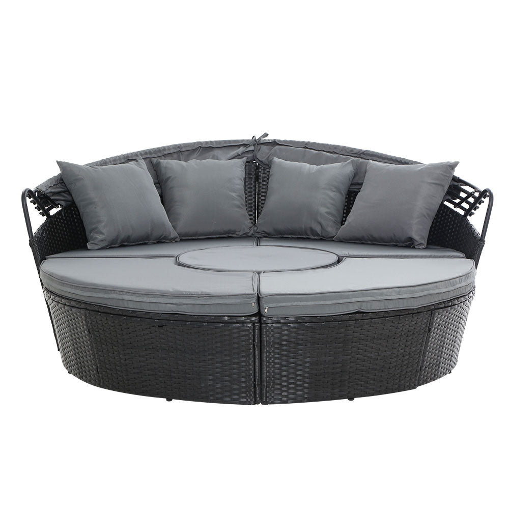 Gardeon Sun Lounge Setting Wicker Lounger Day Bed Patio Outdoor Furniture Black 3
