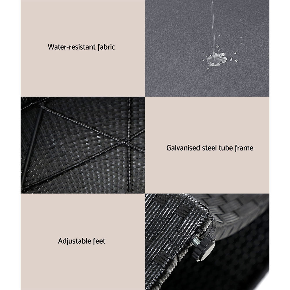 Gardeon Sun Lounge Setting Wicker Lounger Day Bed Patio Outdoor Furniture Black 5