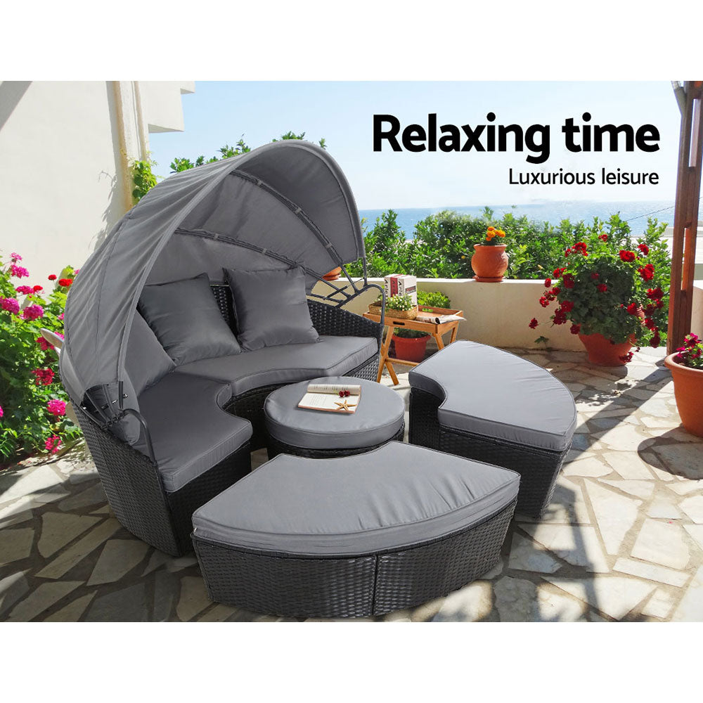 Gardeon Sun Lounge Setting Wicker Lounger Day Bed Patio Outdoor Furniture Black 6