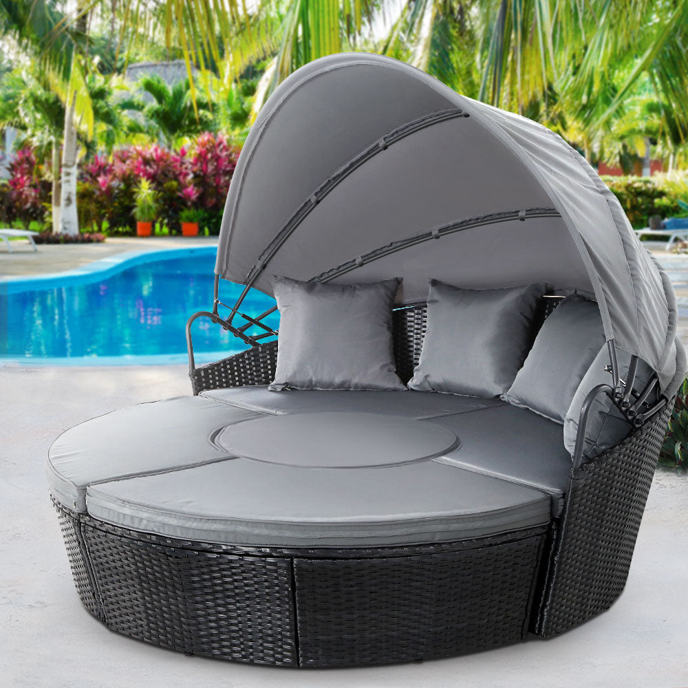 Gardeon Sun Lounge Setting Wicker Lounger Day Bed Patio Outdoor Furniture Black 8