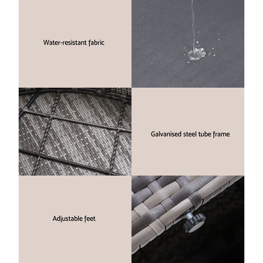 Gardeon Sun Lounge Setting Wicker Lounger Day Bed Patio Outdoor Furniture Grey 5