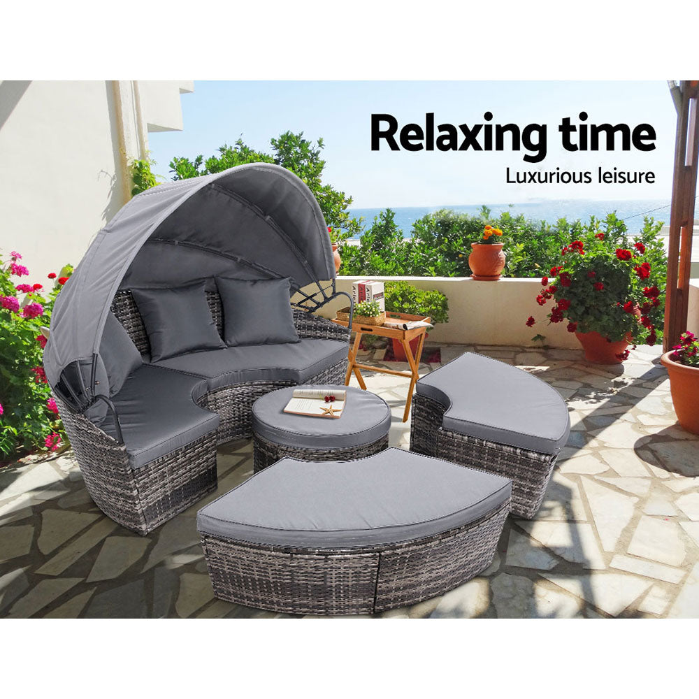 Gardeon Sun Lounge Setting Wicker Lounger Day Bed Patio Outdoor Furniture Grey 6