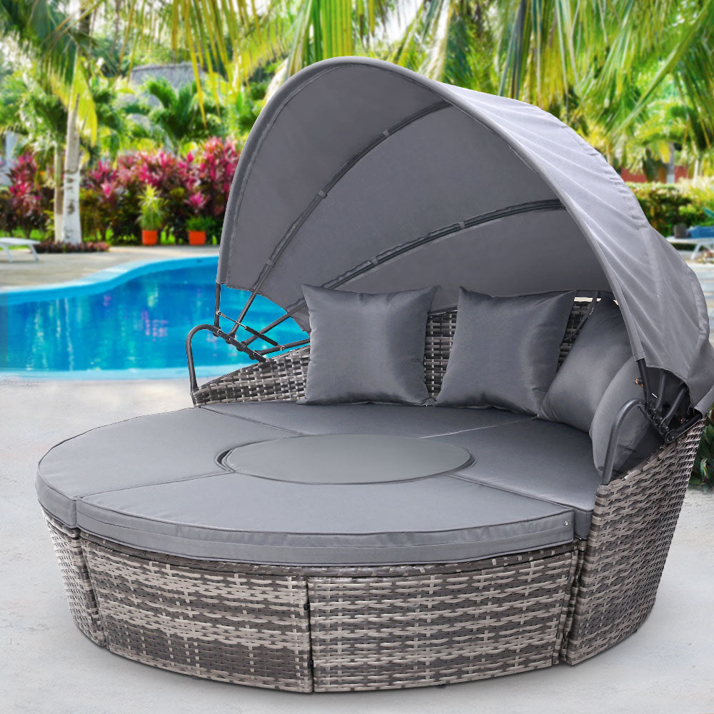 Gardeon Sun Lounge Setting Wicker Lounger Day Bed Patio Outdoor Furniture Grey 8
