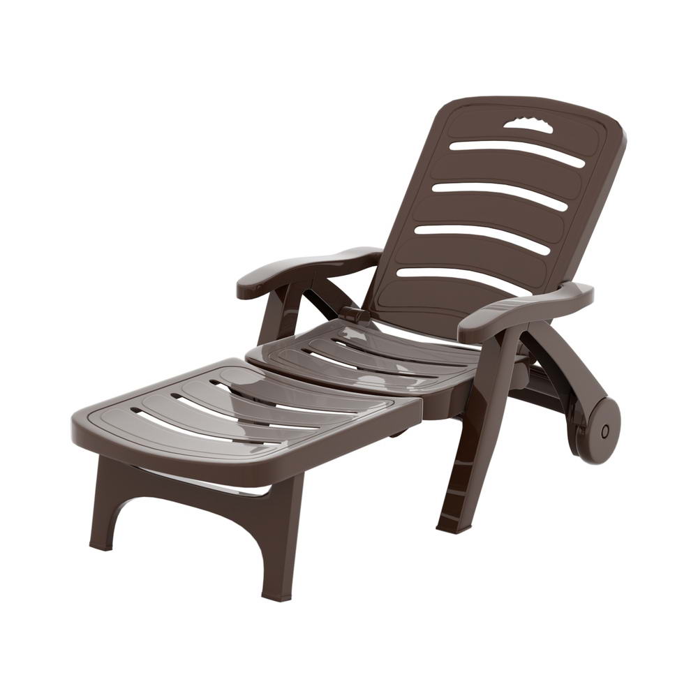 Gardeon Sun Lounger Folding Lounge Chair Wheels Patio Outdoor Furniture Brown 7