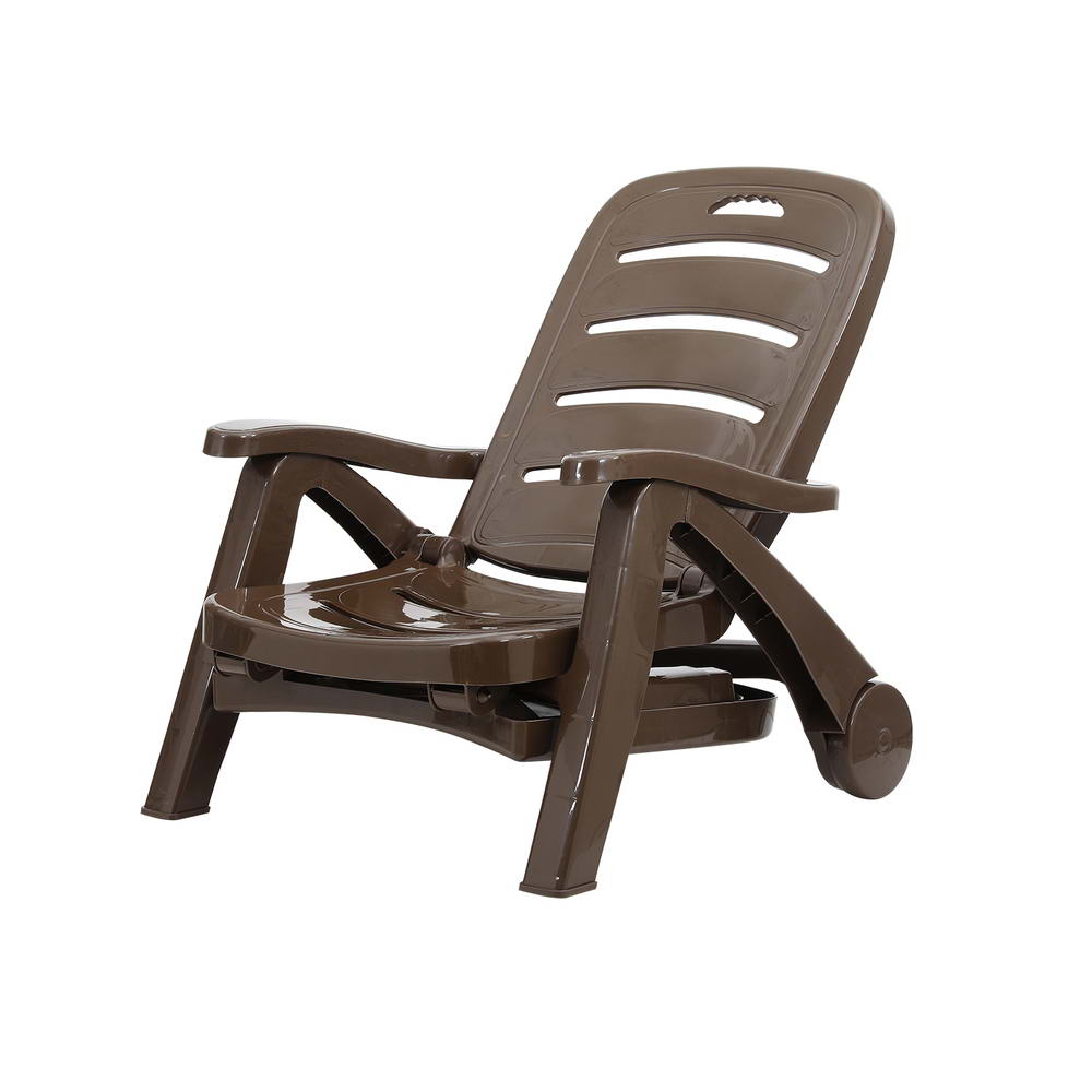 Gardeon Sun Lounger Folding Lounge Chair Wheels Patio Outdoor Furniture Brown 3