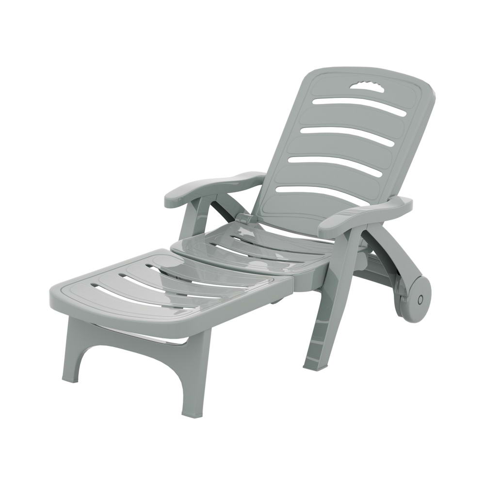 Gardeon Sun Lounger Folding Lounge Chair Wheels Patio Outdoor Furniture Grey 7