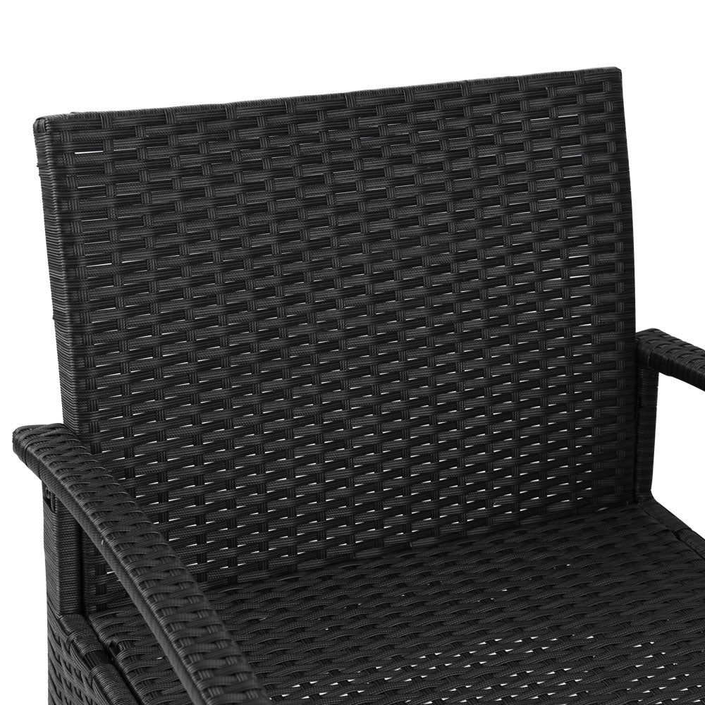 Gardeon 3PC Patio Furniture Bistro Set Wicker Outdoor Lounge Setting Black 7
