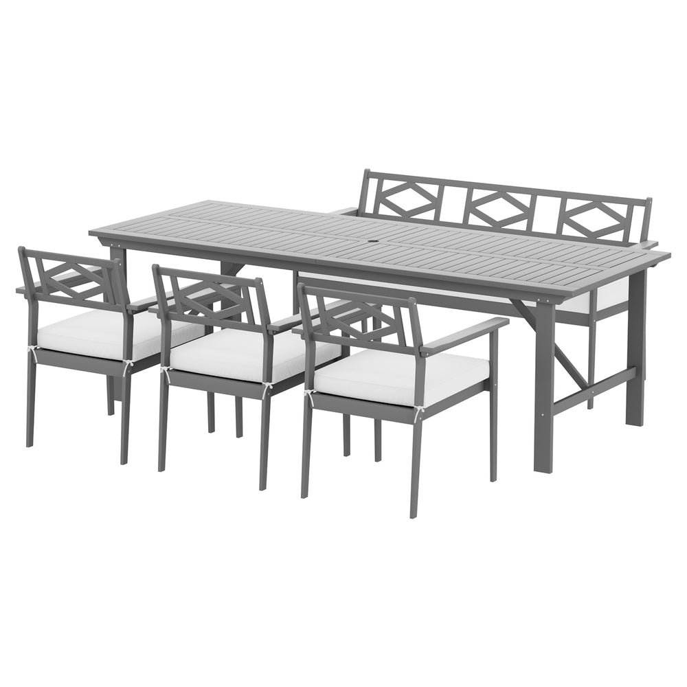 Gardeon Outdoor Dining Set 5 Piece Wooden Table Chairs Setting Grey 3