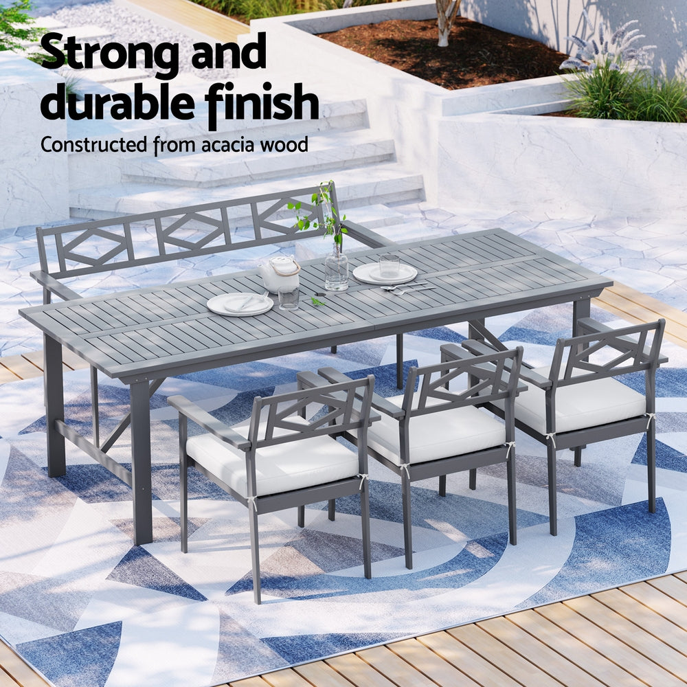 Gardeon Outdoor Dining Set 5 Piece Wooden Table Chairs Setting Grey 4