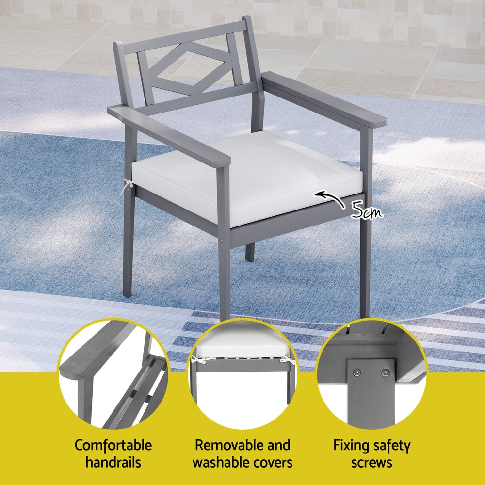 Gardeon Outdoor Dining Set 5 Piece Wooden Table Chairs Setting Grey 5