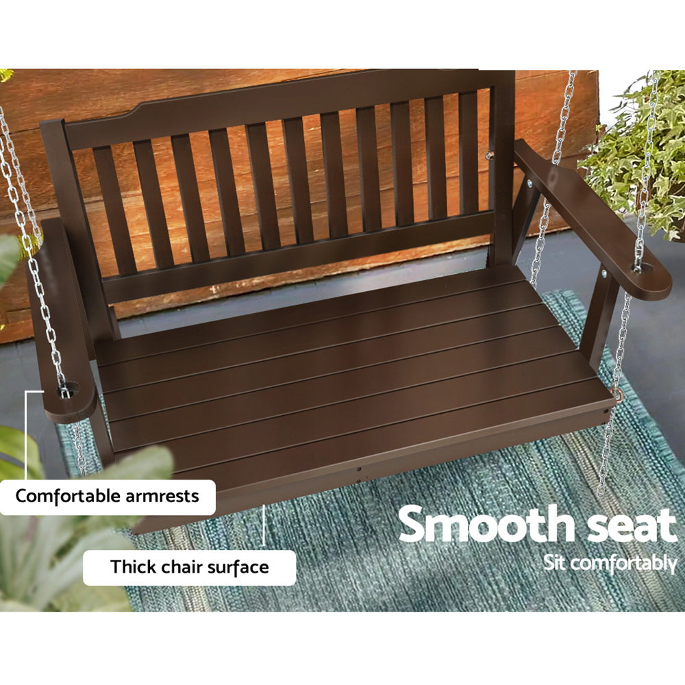 Gardeon Porch Swing Chair With Chain Outdoor Furniture Wooden Bench 2 Seat Brown 6