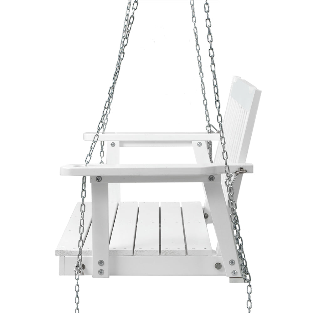 Gardeon Porch Swing Chair with Chain Garden Chair Outdoor Furniture Wooden White 3