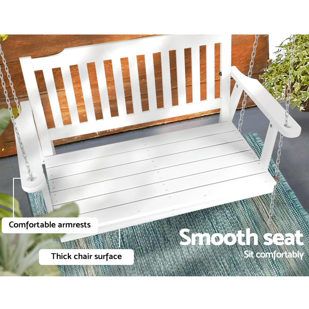 Gardeon Porch Swing Chair with Chain Garden Chair Outdoor Furniture Wooden White 6