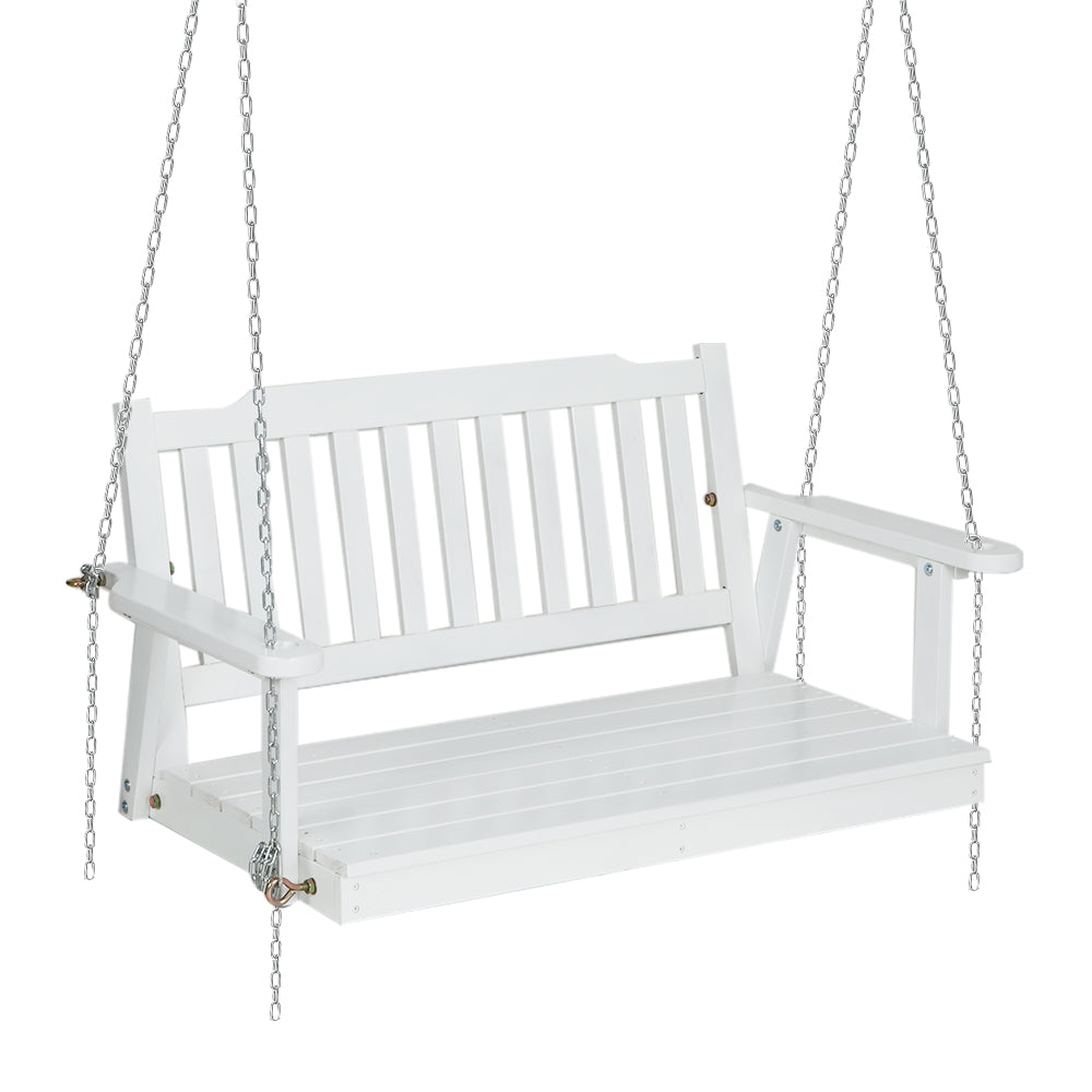Gardeon Porch Swing Chair with Chain Garden Chair Outdoor Furniture Wooden White 7