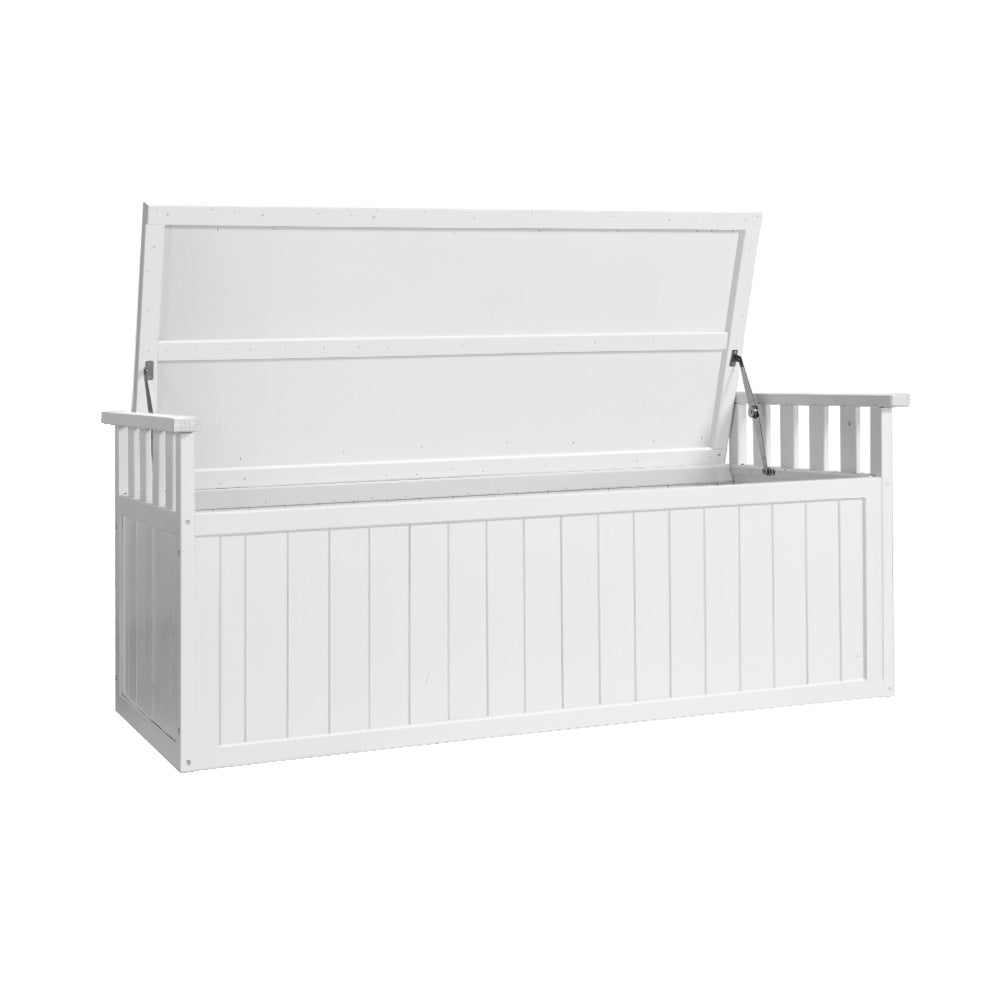 Gardeon Outdoor Storage Bench Box 129cm Wooden Garden Toy Chest Sheds Patio Furniture XL White 4