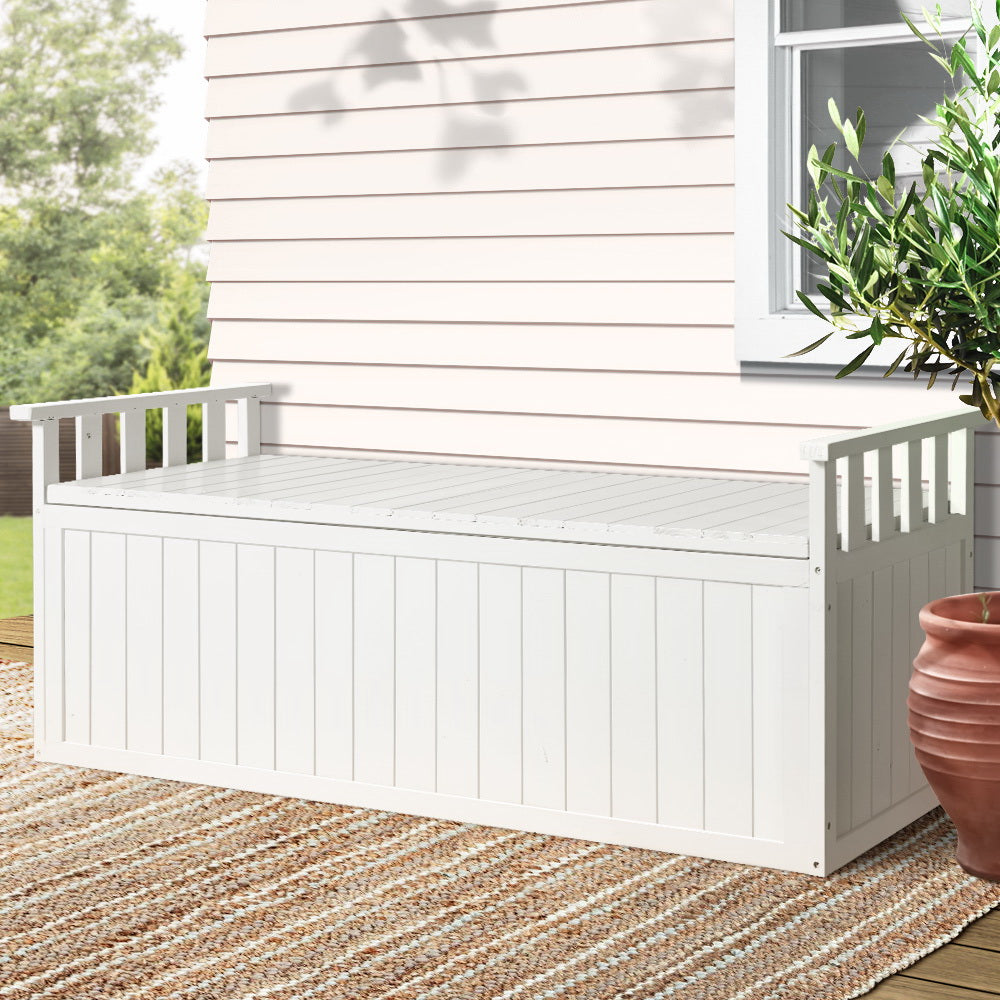 Gardeon Outdoor Storage Bench Box 129cm Wooden Garden Toy Chest Sheds Patio Furniture XL White 8