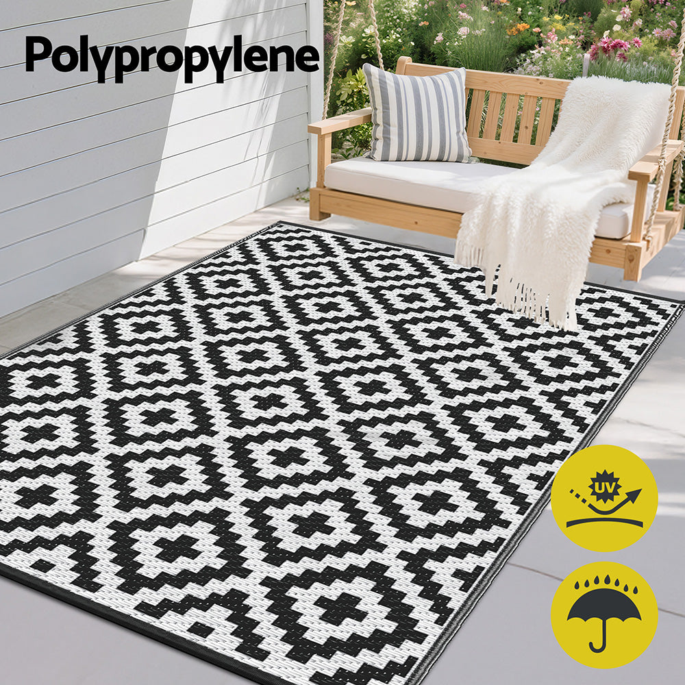 Gardeon Outdoor Rugs 120x180cm Large Carpet Reversible Area Mat PP Dual-Sided Patio Rug Cross 5