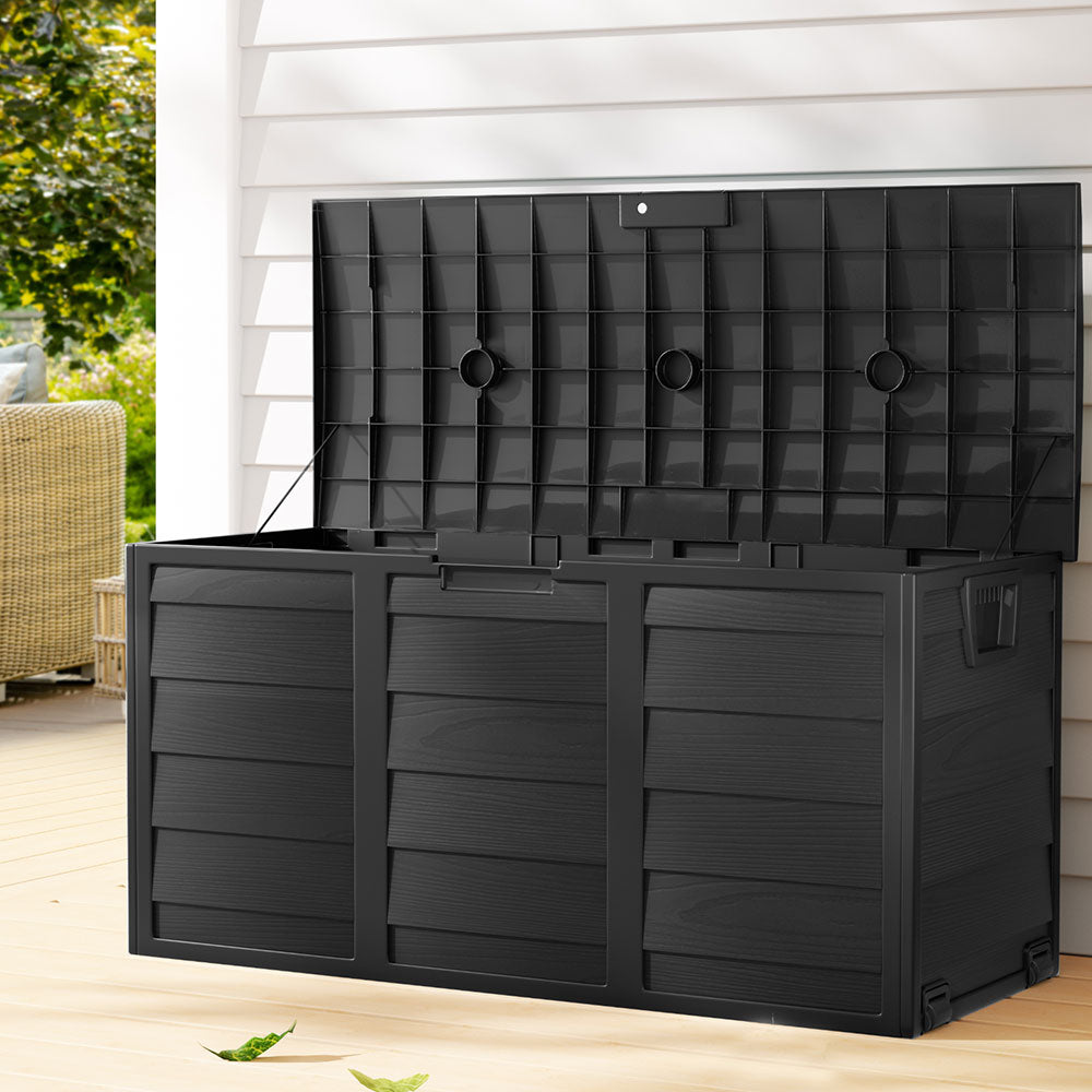 Gardeon Outdoor Storage Box 290L Lockable Organiser Garden Deck Shed All Black