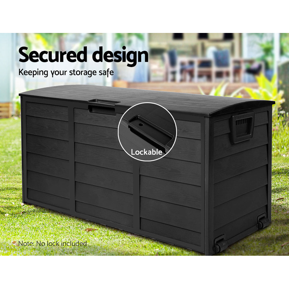 Gardeon Outdoor Storage Box 290L Lockable Organiser Garden Deck Shed All Black 7