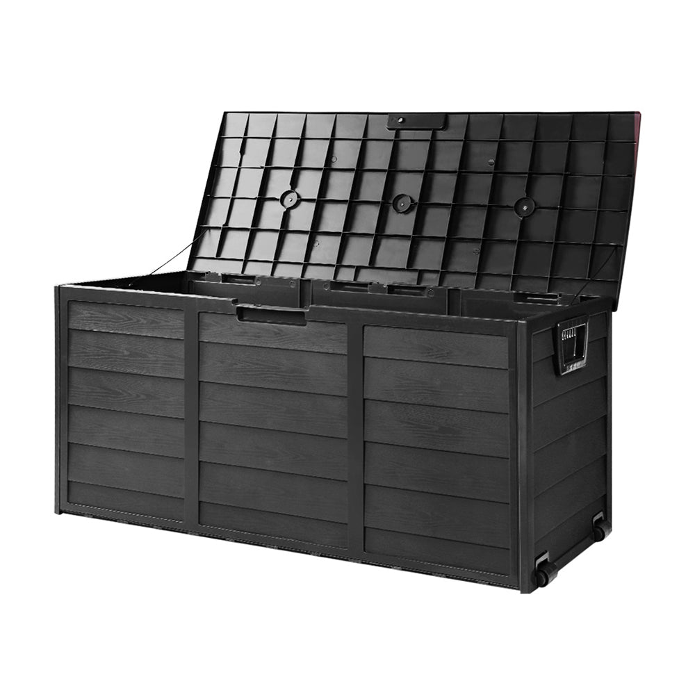 Gardeon Outdoor Storage Box 290L Lockable Organiser Garden Deck Shed All Black 8