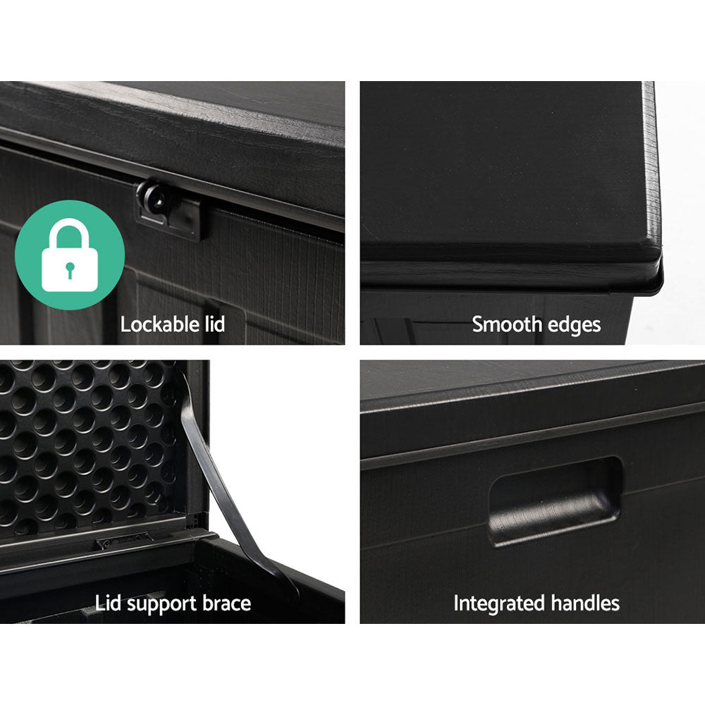 Gardeon Outdoor Storage Box 80L Container Lockable Garden Toy Tool Shed Black 6