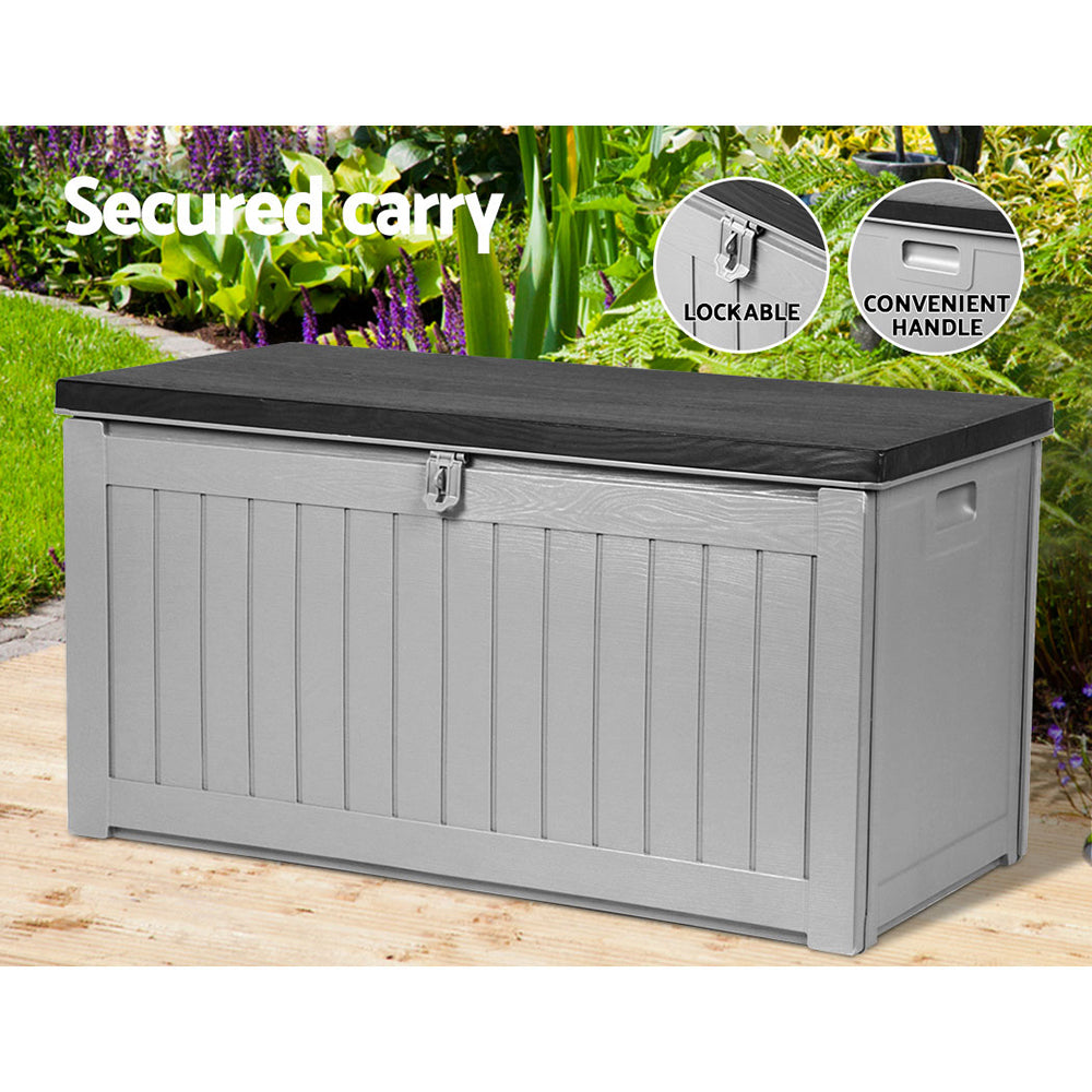Gardeon Outdoor Storage Box 190L Container Lockable Garden Bench Tool Shed Black 7