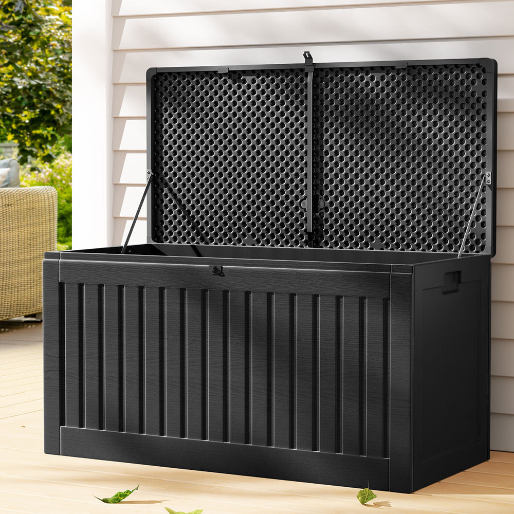 Gardeon Outdoor Storage Box 270L Container Lockable Garden Bench Tool Shed Black