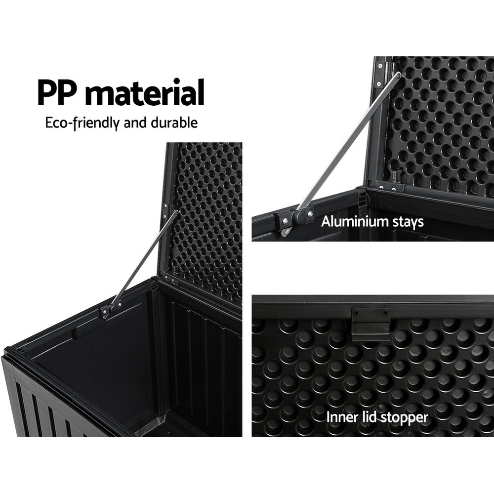 Gardeon Outdoor Storage Box 270L Container Lockable Garden Bench Tool Shed Black 5