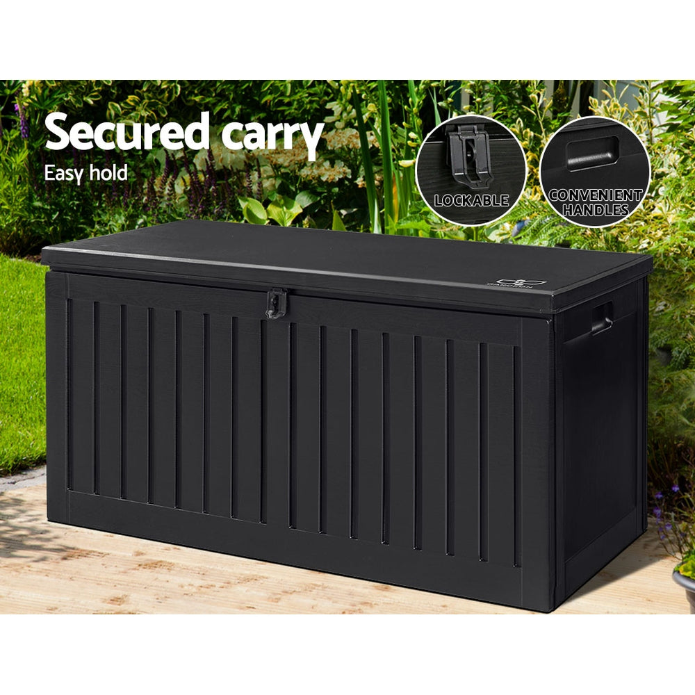 Gardeon Outdoor Storage Box 270L Container Lockable Garden Bench Tool Shed Black 6