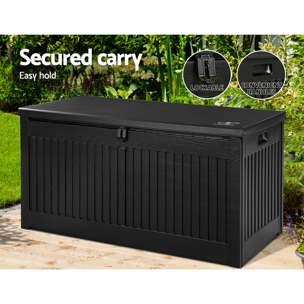 Gardeon Outdoor Storage Box 270L Container Lockable Garden Bench Tool Shed Black 7