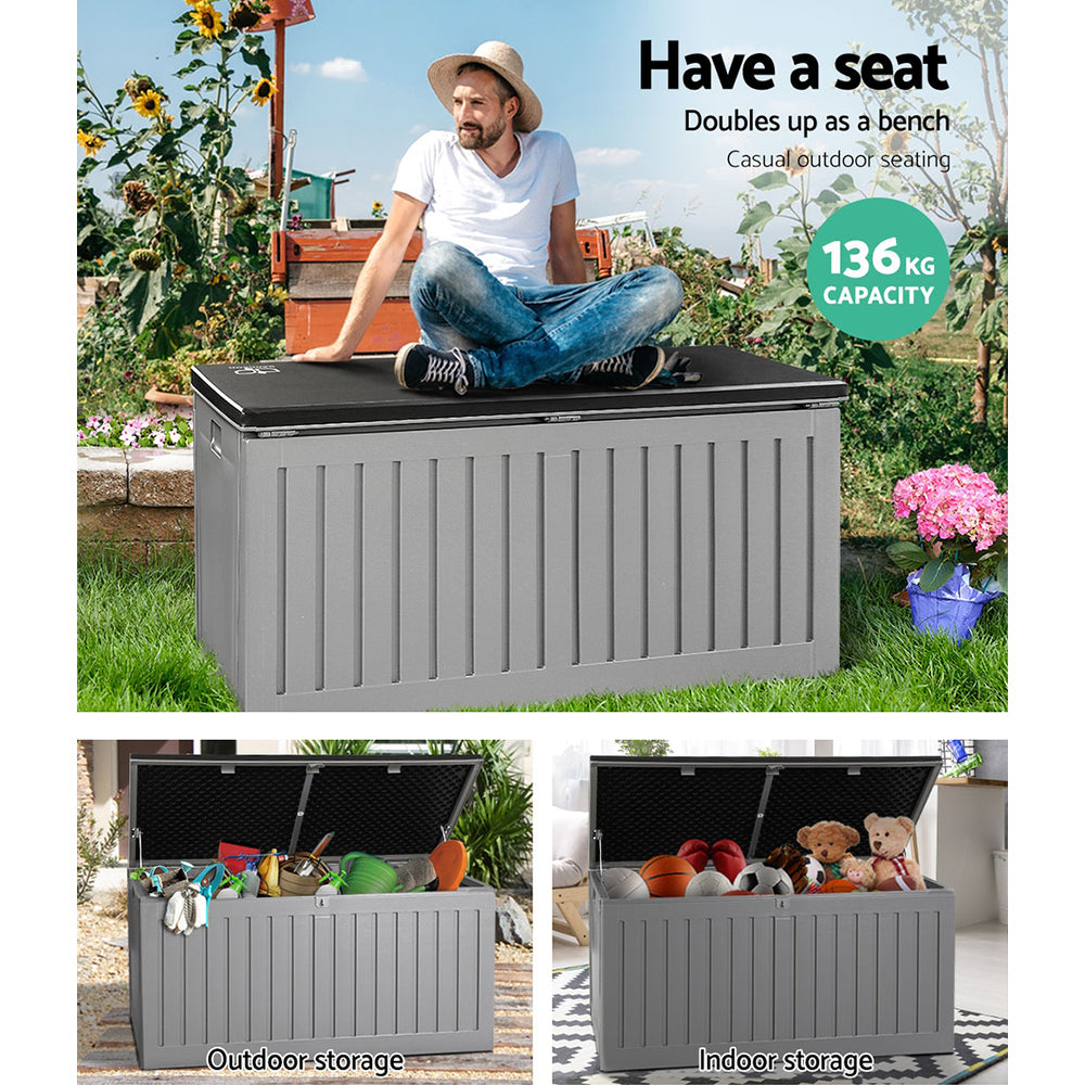 Gardeon Outdoor Storage Box 270L Container Lockable Garden Bench Tool Shed Grey 4